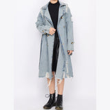 Hollow Out Denim Trench Coat For Women - Weriion