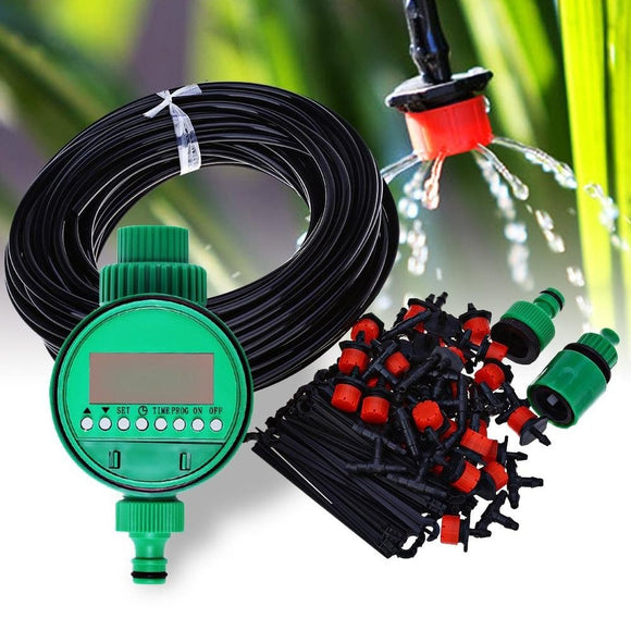 Irrigation System 25m DIY Self Automatic Watering Timer Garden Hose Kit With Adjustable Dripper - Weriion