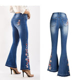 Jeans With Wide Leg Pants & Embroidered Flowers - Weriion