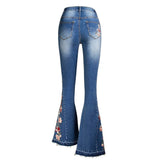 Jeans With Wide Leg Pants & Embroidered Flowers - Weriion