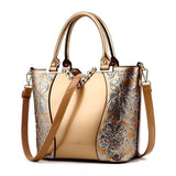 Leather Handbag For Women With Embroidered Flowers - Weriion
