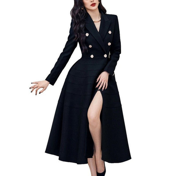 Long Polyester Coat With Rhinestone Buttons - Weriion