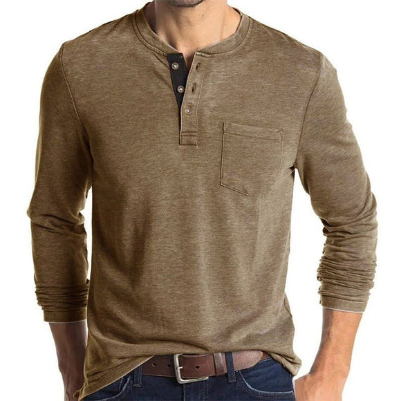 Long Sleeve T-Shirt With Buttons And Chest Pocket - Weriion