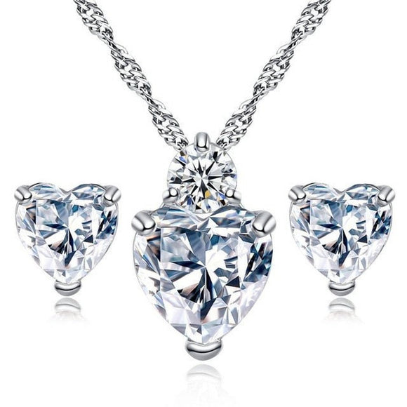 Lovely Crystal Necklace Earrings Jewelry Set - Weriion