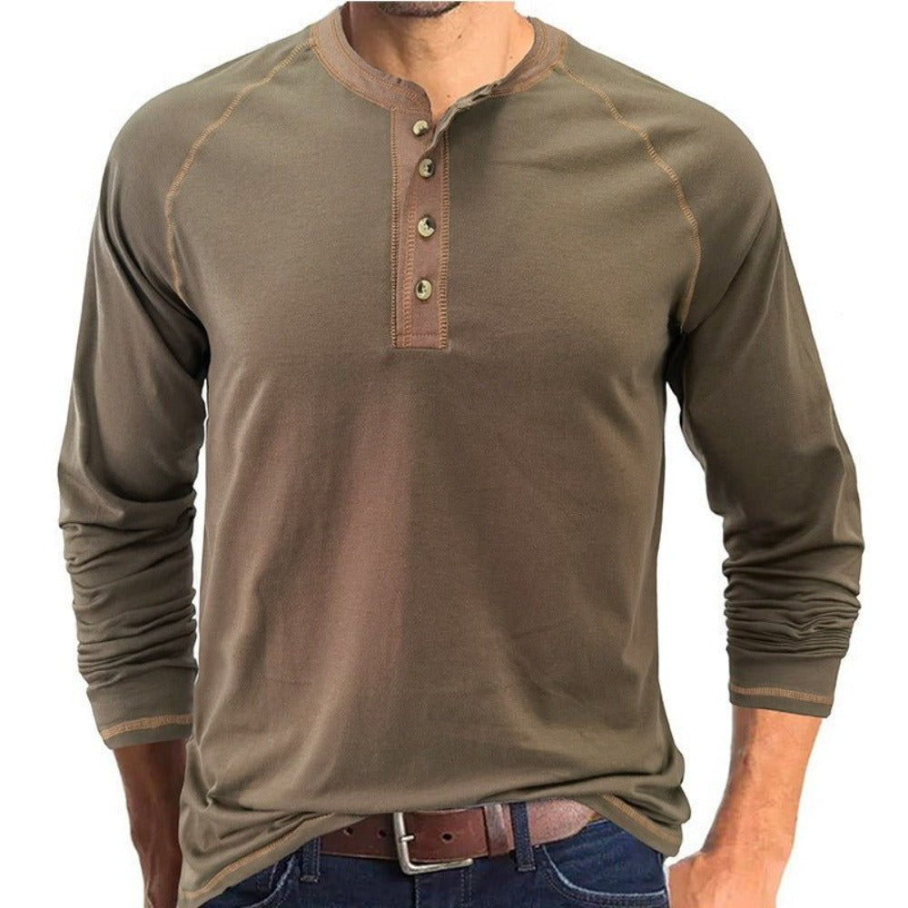 Men's Long Sleeve T-Shirt With Buttons - Weriion