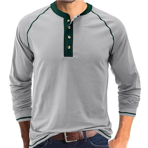 Men's Long Sleeve T-Shirt With Buttons - Weriion