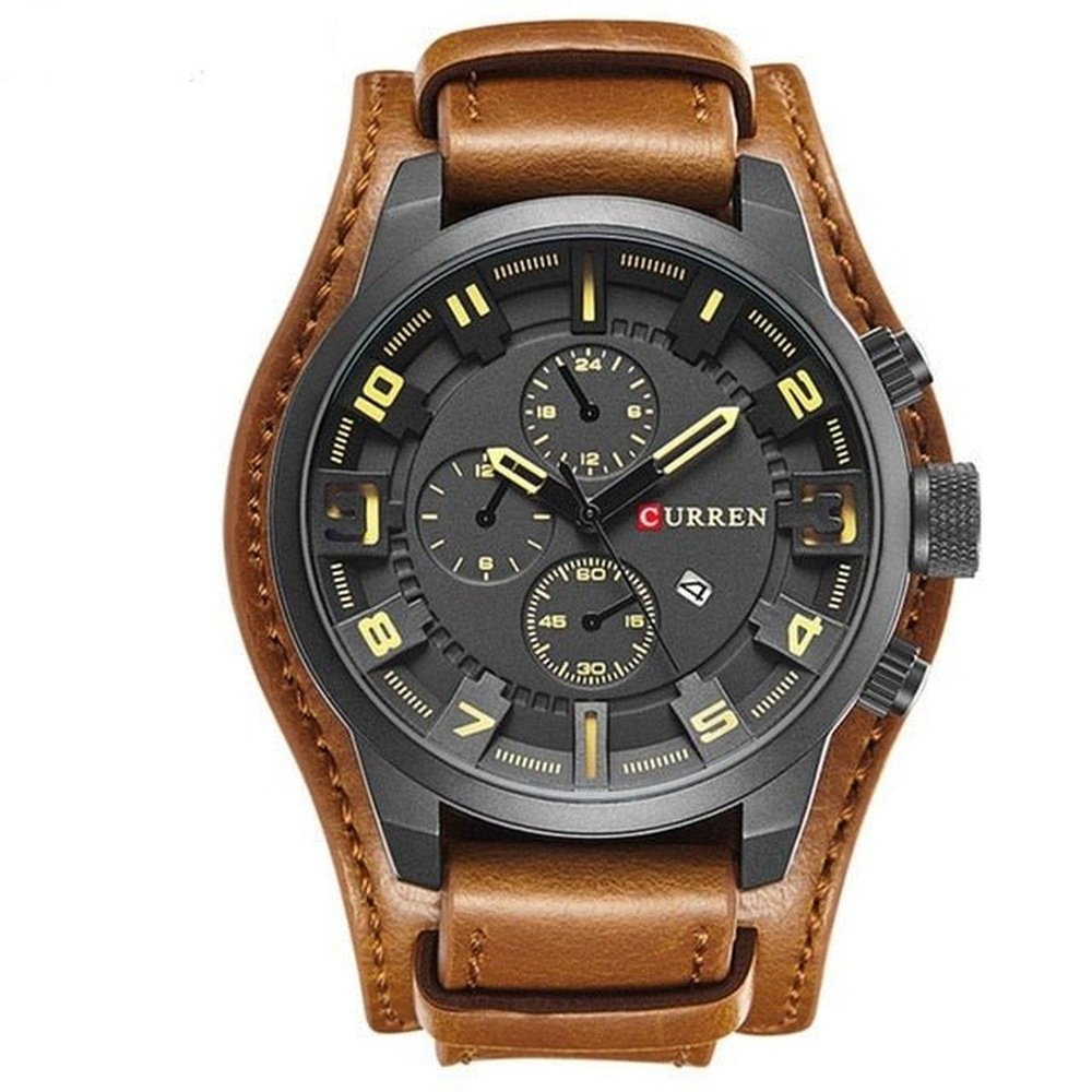 Men's Quartz Sports Military Watch With Leather Band - Weriion