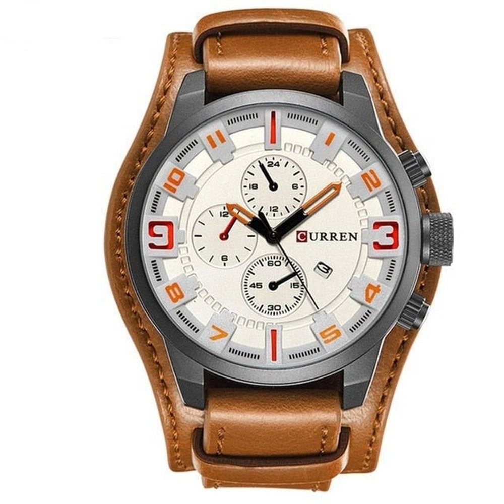 Men's Quartz Sports Military Watch With Leather Band - Weriion