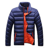 Men's Solid Thick Winter Jacket With Stand Collar - Weriion
