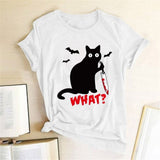 Murderous Black Cat With Knife Funny T-Shirt For Women - Weriion