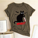 Murderous Black Cat With Knife Funny T-Shirt For Women - Weriion