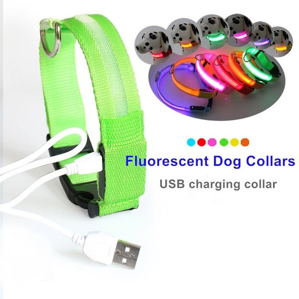 Nylon LED Pet Dog Collar Night Safety Luminous Fluorescent Collar - Weriion