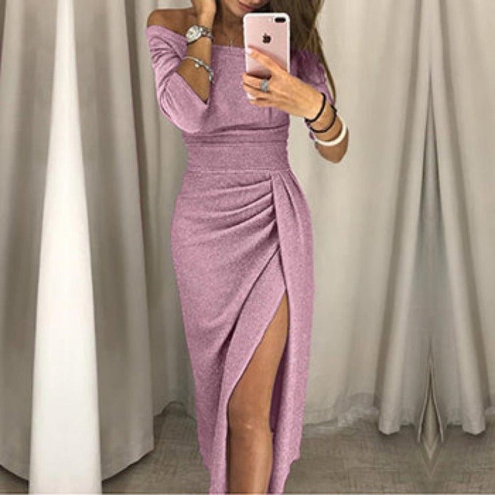 One Shoulder Long Sleeve Dress - Weriion