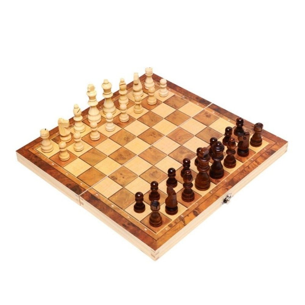 Portable Wooden Foldable Chess Board Set & Checkers & Backgammon Set With Chess Pieces And Carrying Case - Weriion