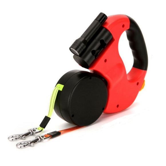 Retractable Double Dog Leash With Attached Flashlight - Weriion