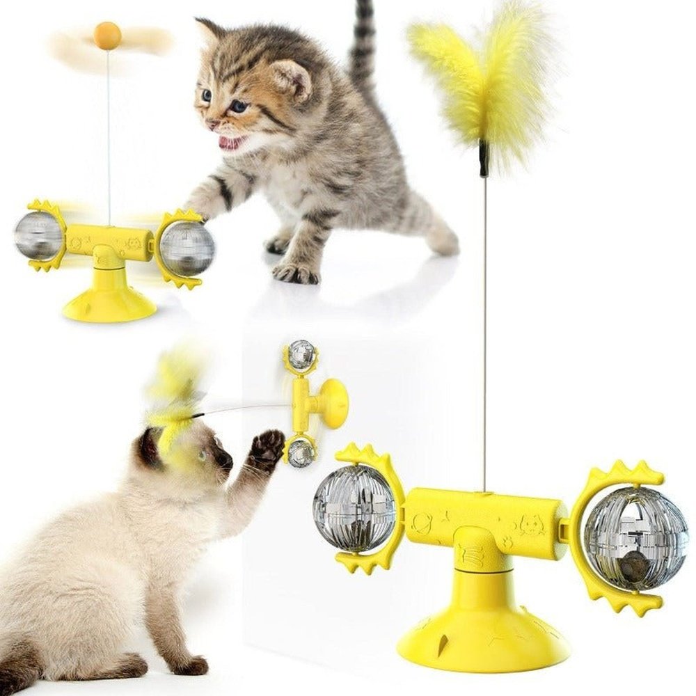 Rotating Cat Toy With Feather & Ball - Weriion