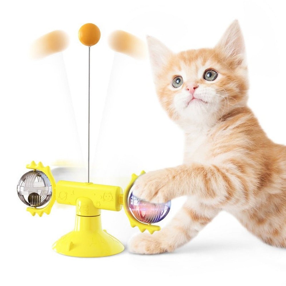 Rotating Cat Toy With Feather & Ball - Weriion