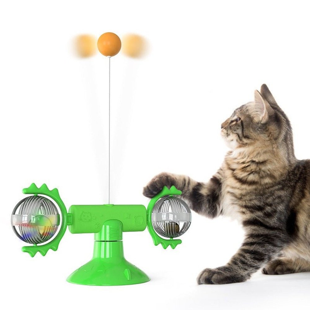 Rotating Cat Toy With Feather & Ball - Weriion