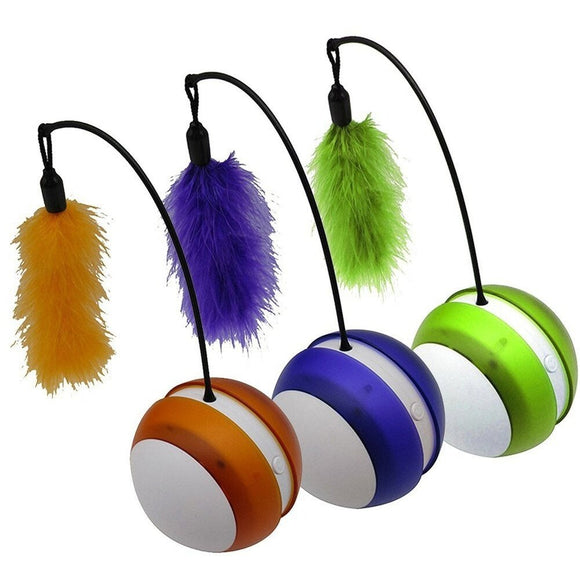 Rotating Electric Feather Rolling Ball Anti Bite Vocal LED Luminous Funny Interactive Cat Toy - Weriion