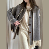 Soft Loose Fit Wool Coat With Scarf - Weriion