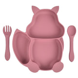 Squirrel Shaped Silicone Plate With Three compartments Spoon & Fork - Weriion