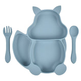 Squirrel Shaped Silicone Plate With Three compartments Spoon & Fork - Weriion