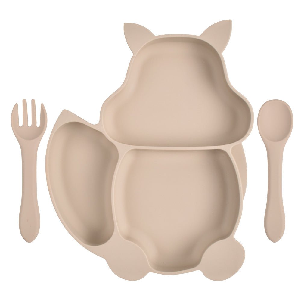 Squirrel Shaped Silicone Plate With Three compartments Spoon & Fork - Weriion