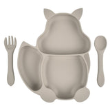 Squirrel Shaped Silicone Plate With Three compartments Spoon & Fork - Weriion