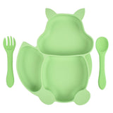 Squirrel Shaped Silicone Plate With Three compartments Spoon & Fork - Weriion