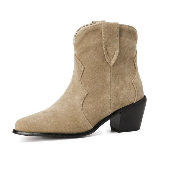 Suede Leather Ankle Boots With High Heels - Weriion