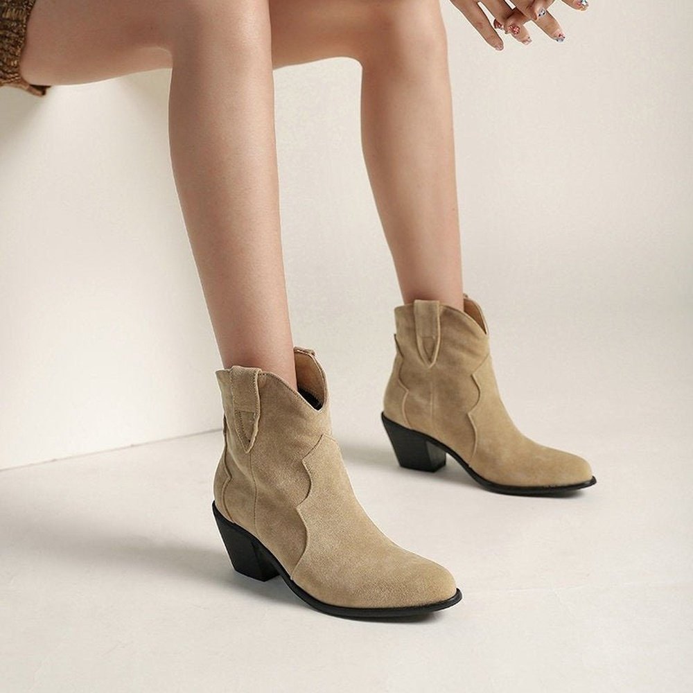 Suede Leather Ankle Boots With High Heels - Weriion