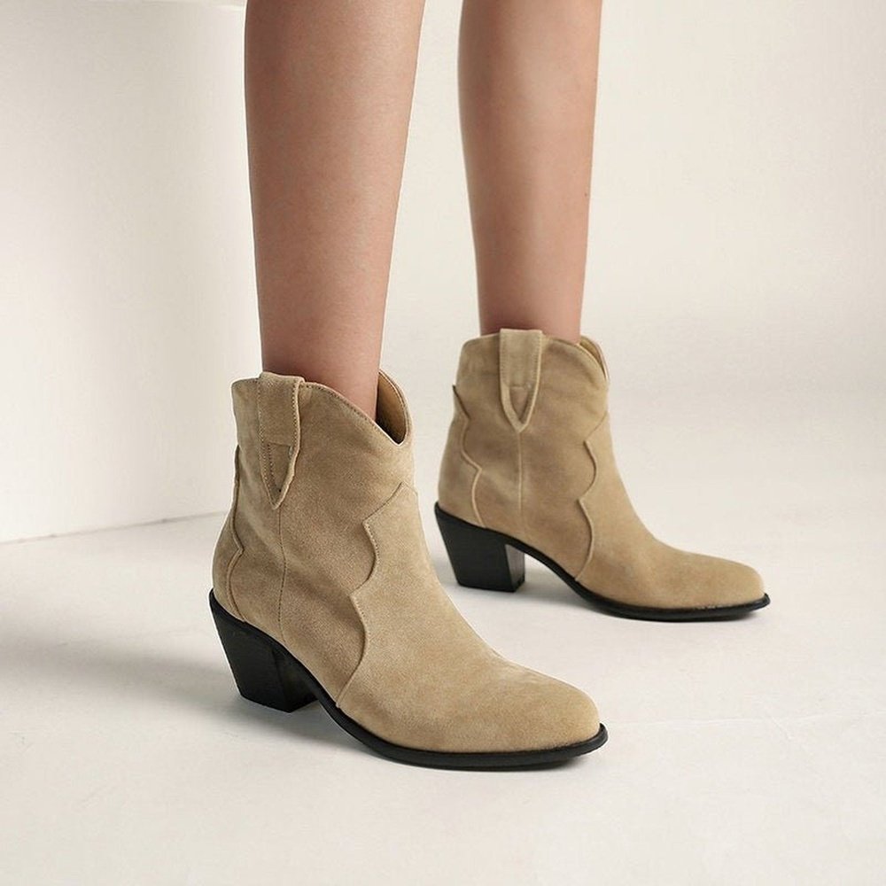 Suede Leather Ankle Boots With High Heels - Weriion