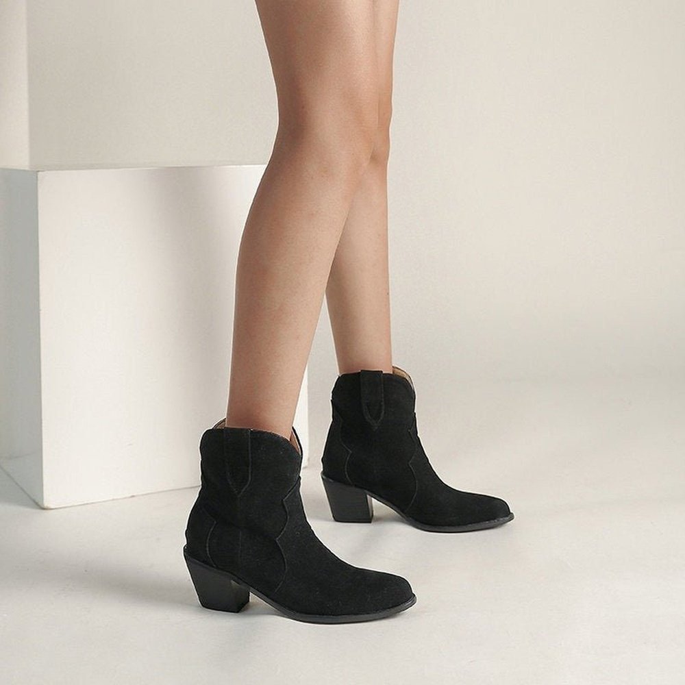 Suede Leather Ankle Boots With High Heels - Weriion