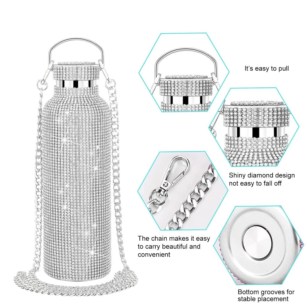 Thermos With Encrusted Diamonds & Chain - Weriion