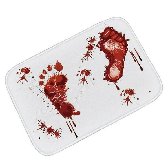 Water Absorbent Bathroom Rug With Unique Blood Footprints Horror Design - Weriion