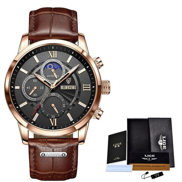 Waterproof Stainless Steel Watch With Leather Strap - Weriion