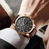 Waterproof Stainless Steel Watch With Leather Strap - Weriion