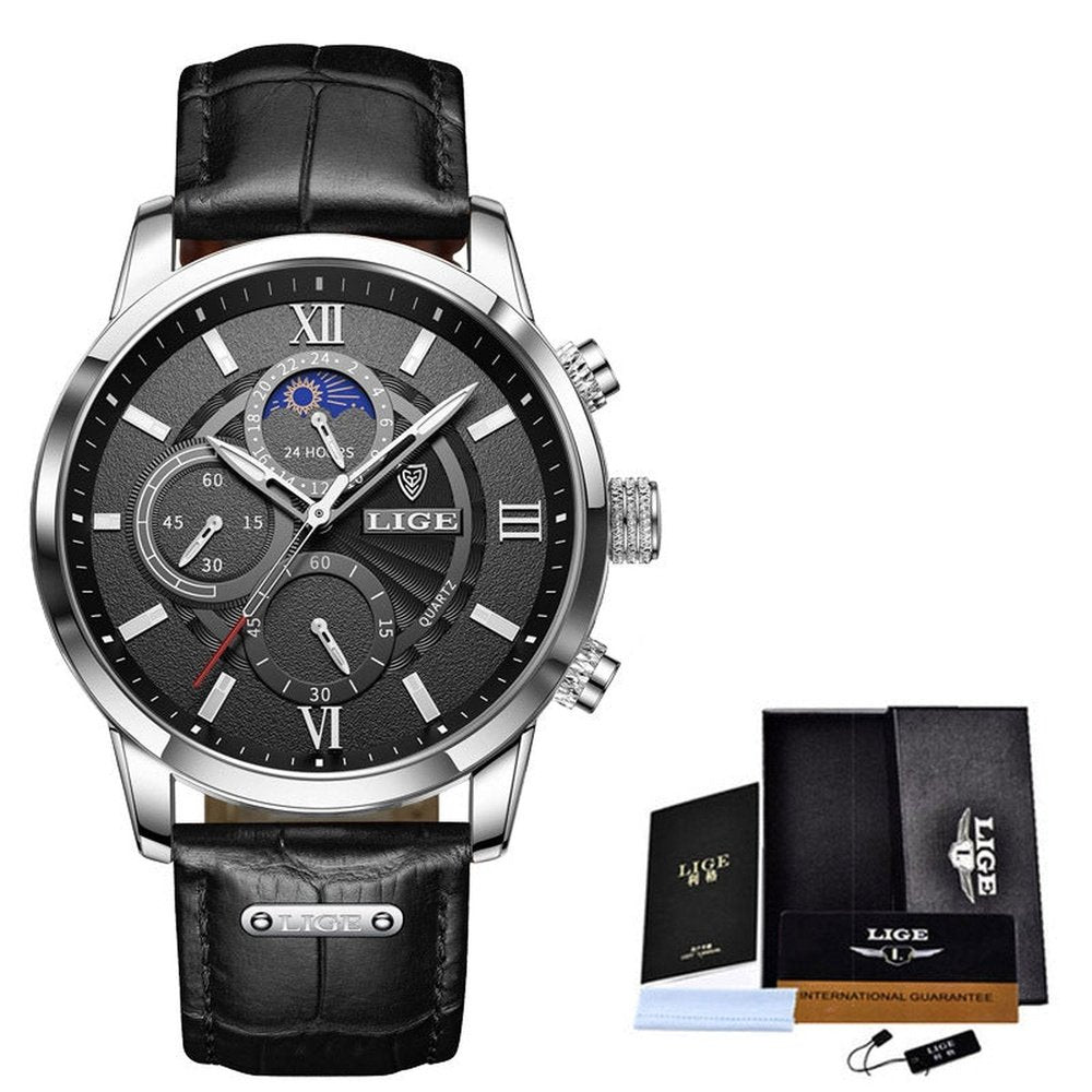 Waterproof Stainless Steel Watch With Leather Strap - Weriion