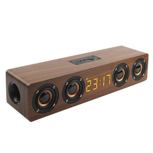 Wireless Portable Bluetooth Wooden Speaker With Alarm Clock Radio And Clock - Weriion