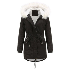 Women's Cotton Padded Winter Jacket With Fur Collar - Weriion