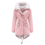 Women's Cotton Padded Winter Jacket With Fur Collar - Weriion