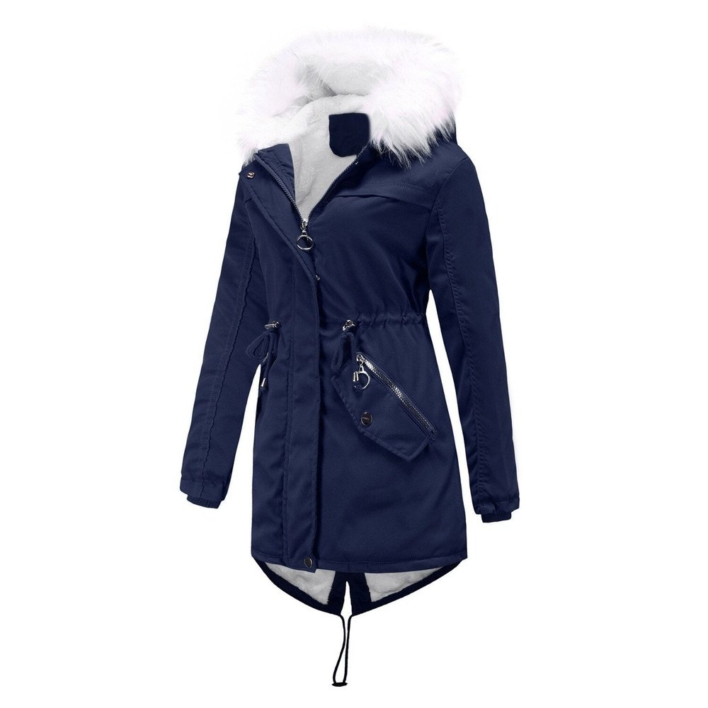 Women's Cotton Padded Winter Jacket With Fur Collar - Weriion