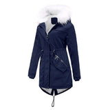 Women's Cotton Padded Winter Jacket With Fur Collar - Weriion