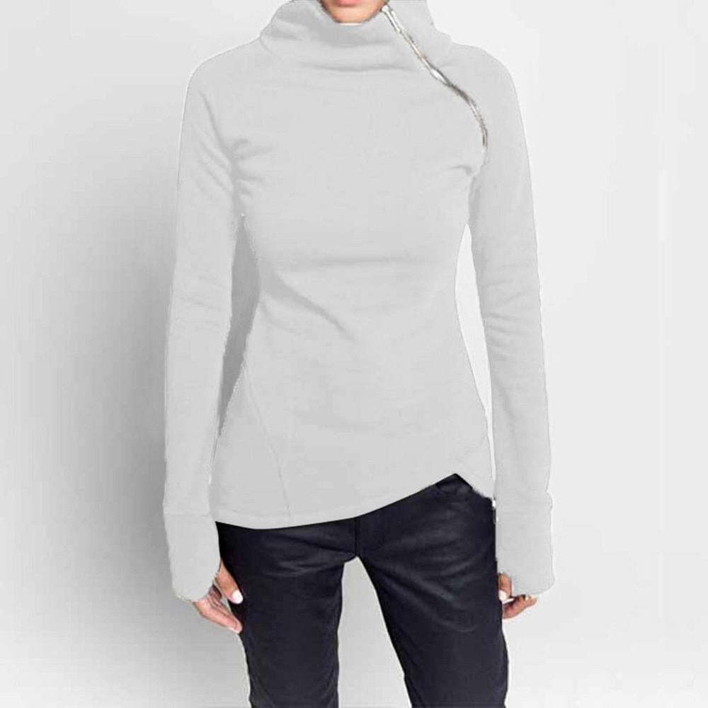 Women's Long Sleeve Turtleneck Zipper Hoodie - Weriion