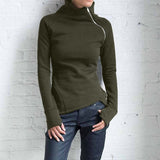 Women's Long Sleeve Turtleneck Zipper Hoodie - Weriion