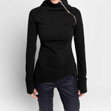 Women's Long Sleeve Turtleneck Zipper Hoodie - Weriion