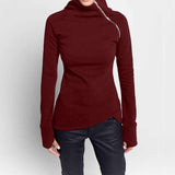 Women's Long Sleeve Turtleneck Zipper Hoodie - Weriion