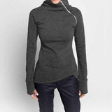 Women's Long Sleeve Turtleneck Zipper Hoodie - Weriion