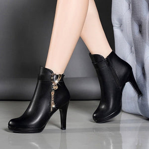 Women's PU Leather Ankle Boots High Heels - Weriion