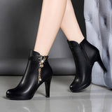 Women's PU Leather Ankle Boots High Heels - Weriion